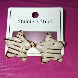 Staninless Steel Gold and Cream Star Earrings